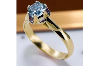 Aguamarina Oro amarillo de 14 quilates Anillo Estilo vintage vrc122y